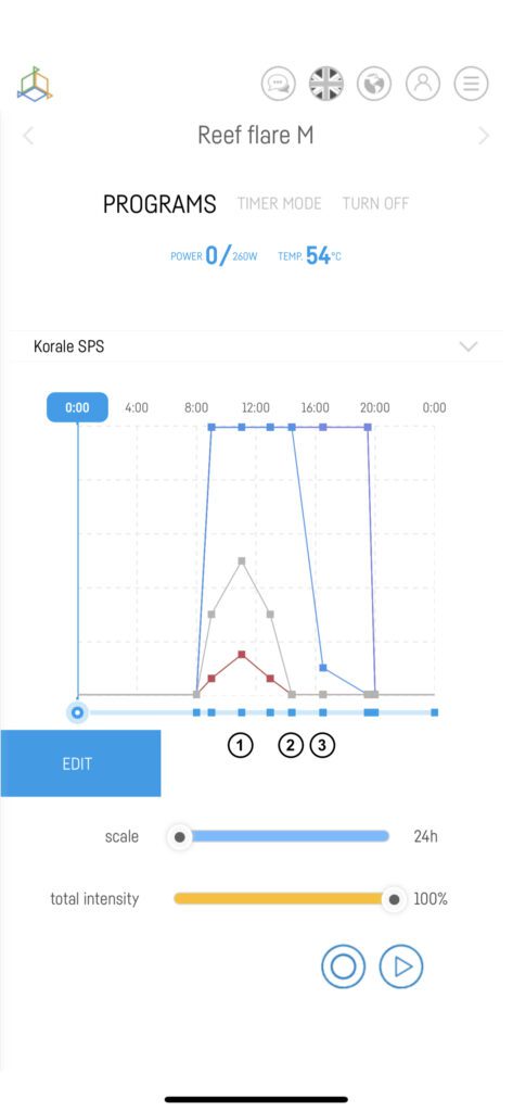 Proper LED lamp setting - Smart Reef App - Screen 1