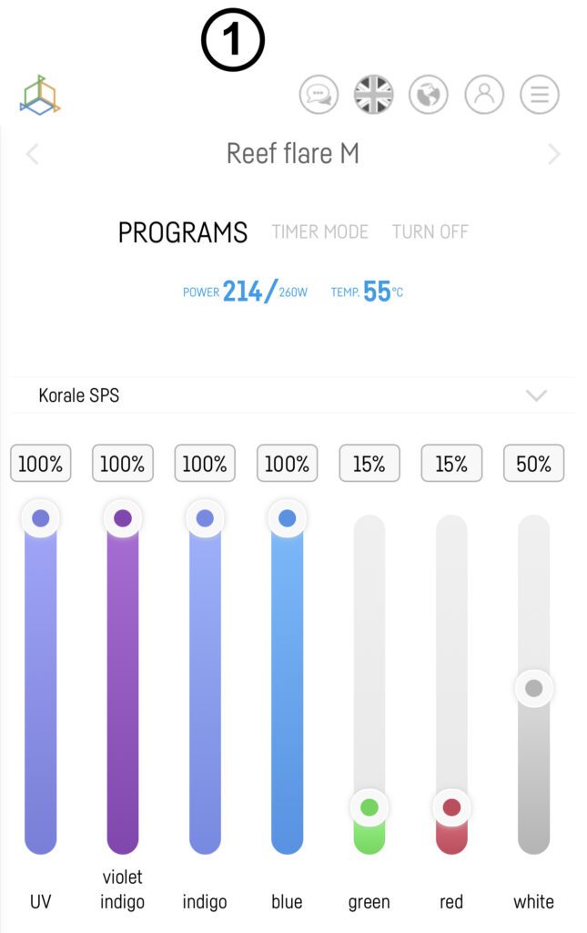 Proper LED lamp setting - Smart Reef App - Screen 2