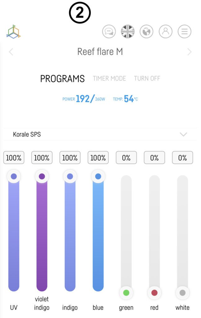 Proper LED lamp setting - Smart Reef App - Screen 3